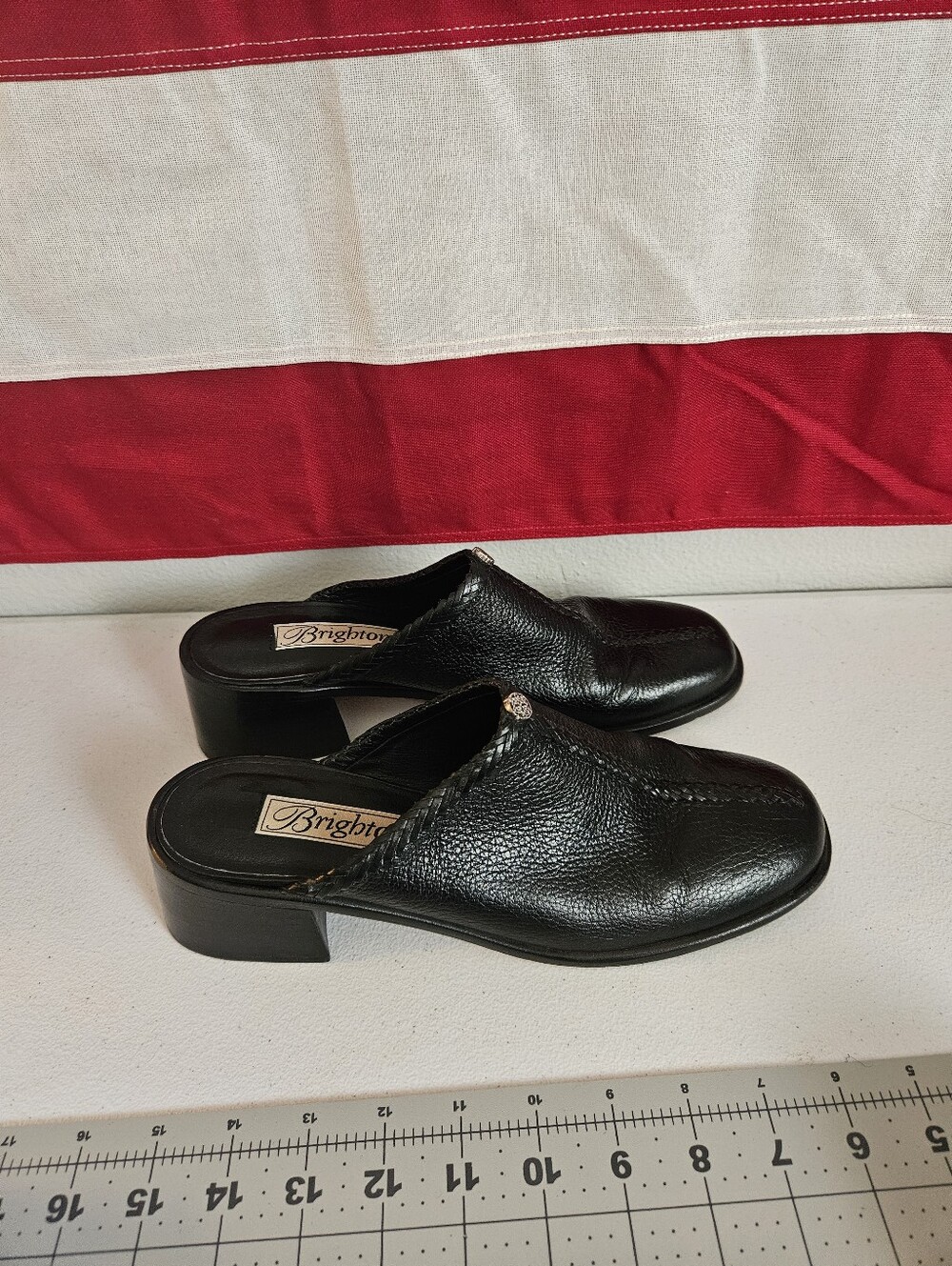 BRIGHTON Leather Woven Mules Clogs Black Western Silver Hardware Size 9.5